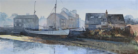 Harley Crossley, oil on canvas, The Maltings, Aldeburgh, signed 29 x 70cm